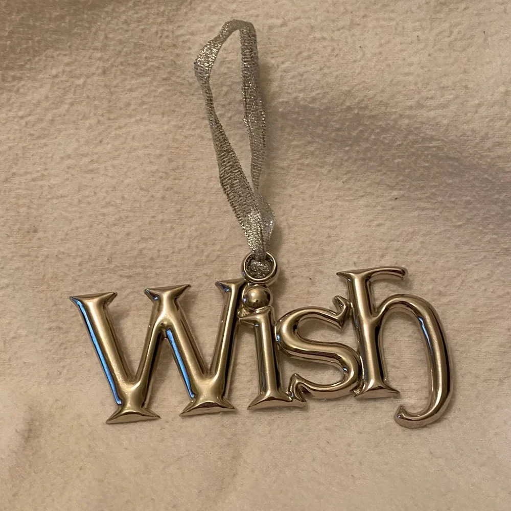 Silver 'Wish' Christmas tree Ornament with silver Ribbon
